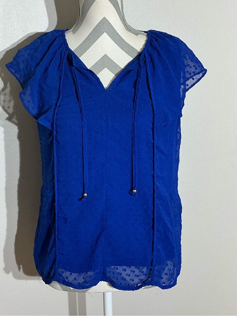 Liz Claiborne Small Blue Eyelet Sheer Lined Blouse